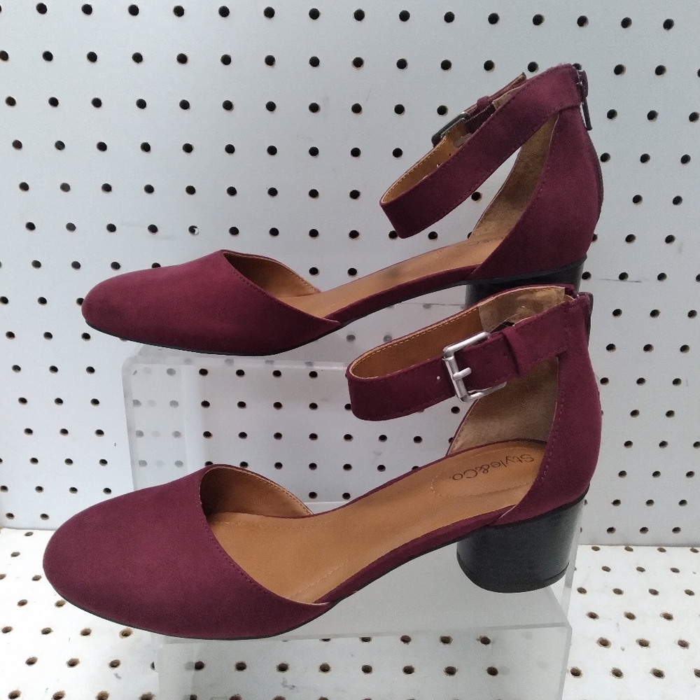 Style & Co. | Burgundy Sandals | 1.75" Low Women's Suede Ankle-Strap Close-toe